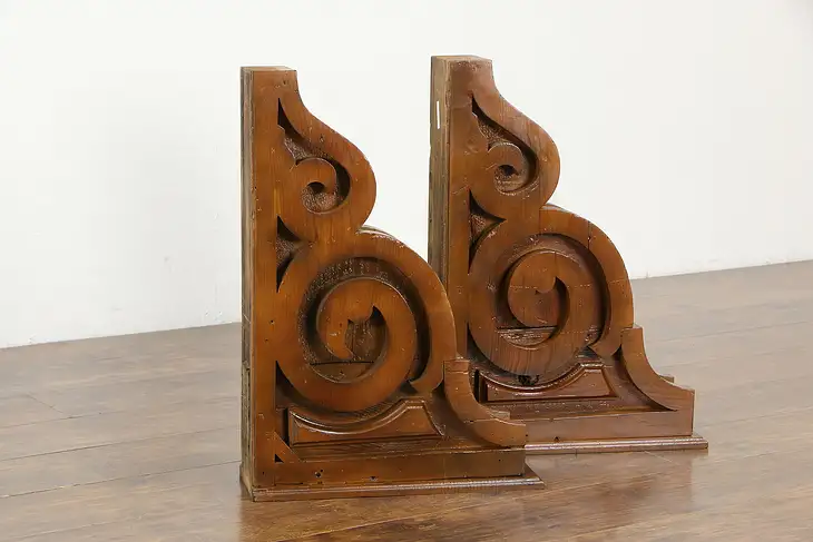 Victorian Pair Antique 1850 Pine Architectural Salvage Brackets Corbels #35436