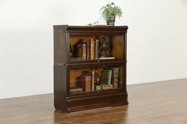 Oak Antique 2 Stack Lawyer Bookcase, Wavy Glass, Globe Wernicke #35766