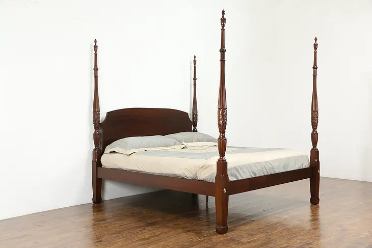 Traditional Mahogany King Size Vintage Rice Poster Bed, Wellington Hall #35824