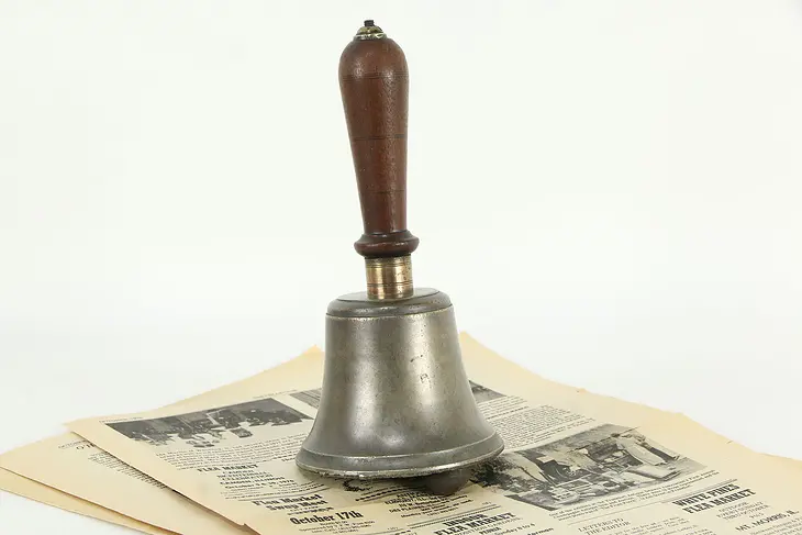 Brass Antique English Schoolmaster Bell, Mahogany Handle #35865