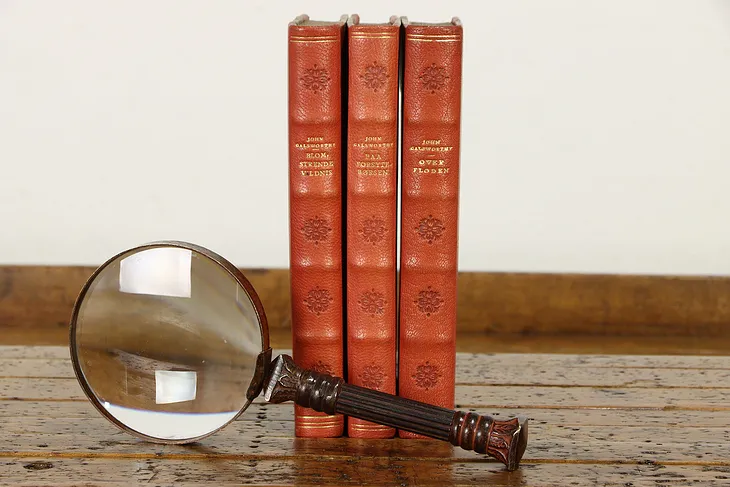 Set of 3 Gold Tooled Red Leather Bound Books, Danish 1934 #35804