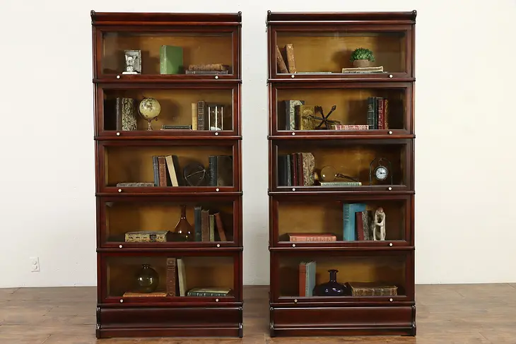 Pair of 5 Stack Antique Lawyer Office Bookcases, All Original, Macey #36115