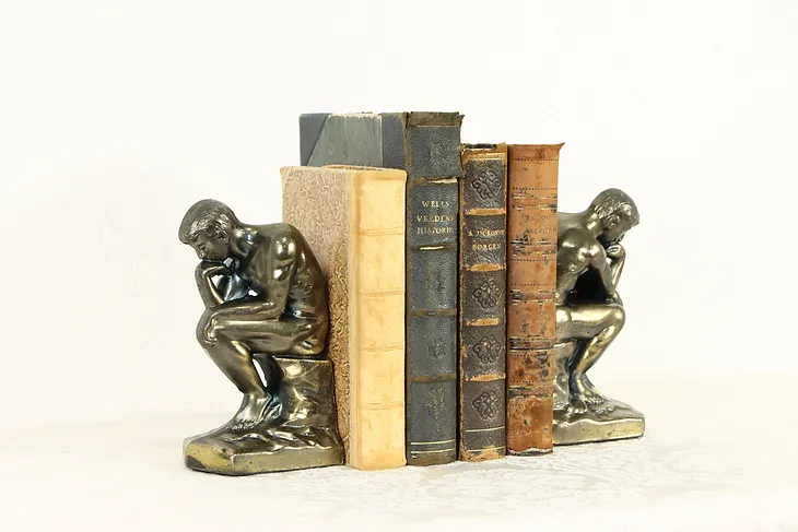 Antique Pair of Bookends, The Thinker, After Rodan 1928 #36641