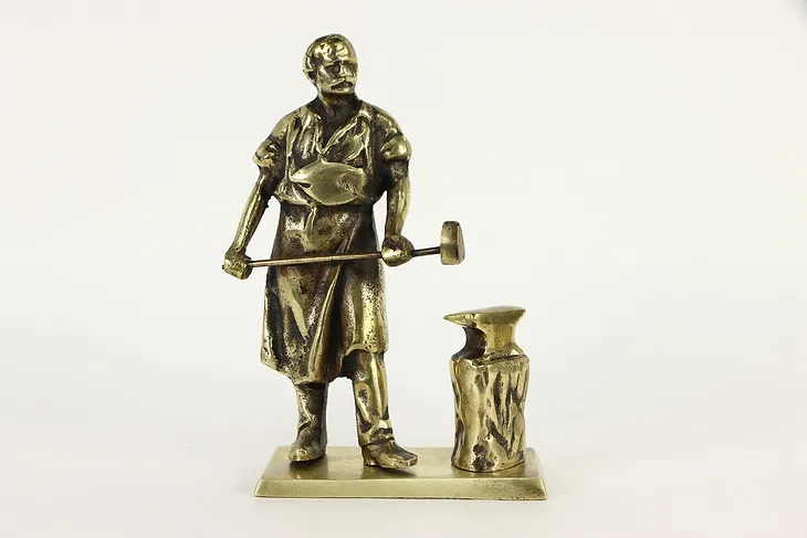 Brass Vintage Sculpture of a Blacksmith with Hammer and Anvil #36782