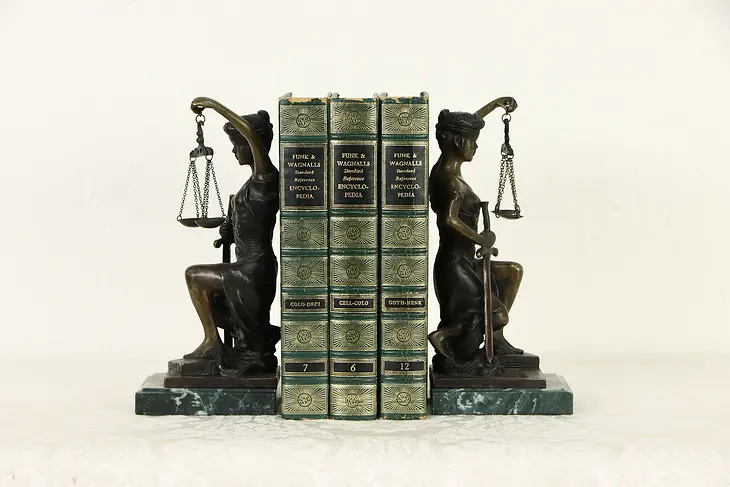 Pair of Classical Bronze Sculptures or Bookends Scales of Justice, Marble #36825