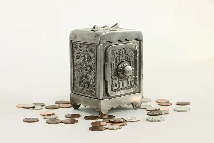 Nickel Antique Miniature Coin Bank, Combination Lock, Grape Vine Motifs #36602