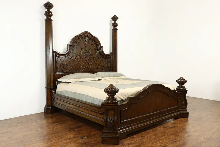 Monumental King Bed, Rustic Farmhouse Style, Iron Grills, Marge Carson #37618
