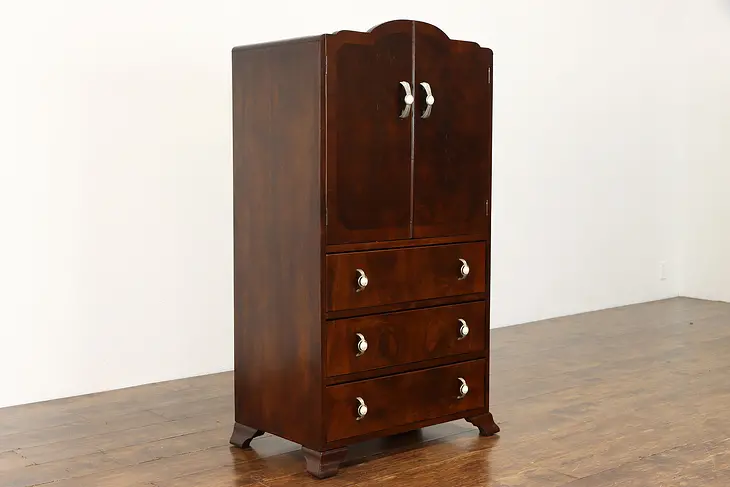 Art Deco Vintage Armoire, Bar, Linen or China Cabinet, Bakelite Pulls #36906