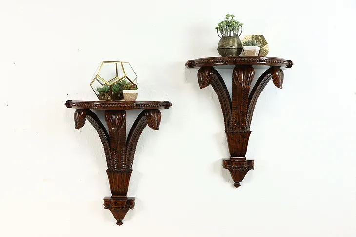 Pair of Carved Vintage Hand Painted Wall Console or Bracket Shelves  #37858