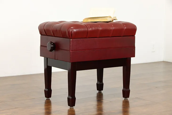 Adjustable Vintage Red Faux Leather Piano Bench with Storage #38164