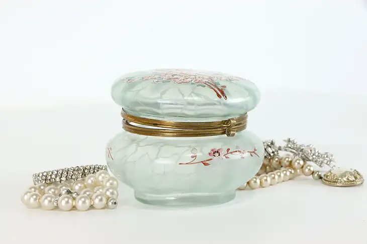 Victorian Dresser, Jewelry or Keepsake Boudoir Jar, Hand Painted Flowers #38339