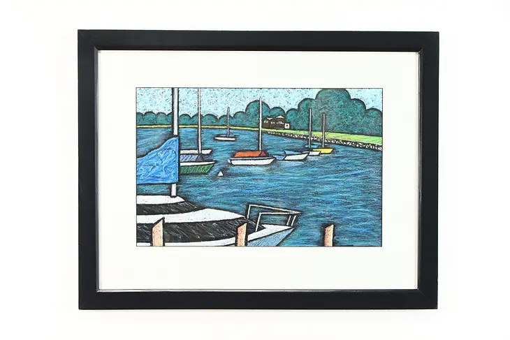 Boats in Neenah Harbor Original Oil Pastel Painting, Bruce Bodden 26 1/2' #38455