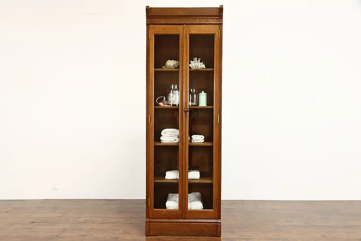 Victorian Antique 7' Tall Quarter Sawn Oak Bookcase, China Cabinet #38584
