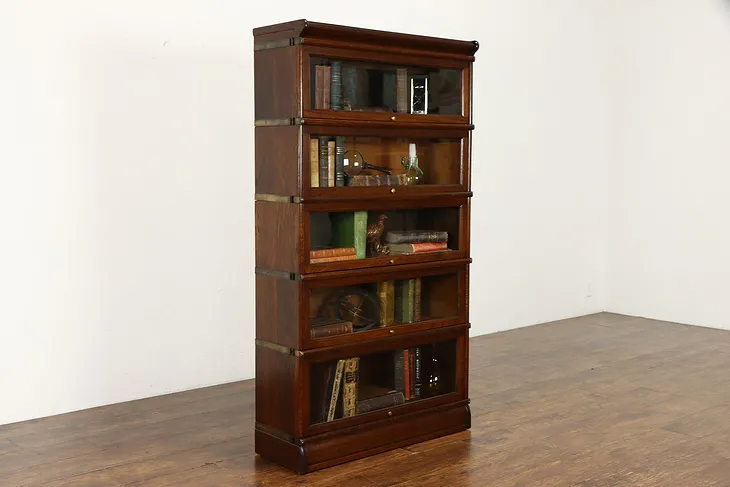 Oak 5 Stack Antique Lawyer Library or Office Bookcase, Macey #34263