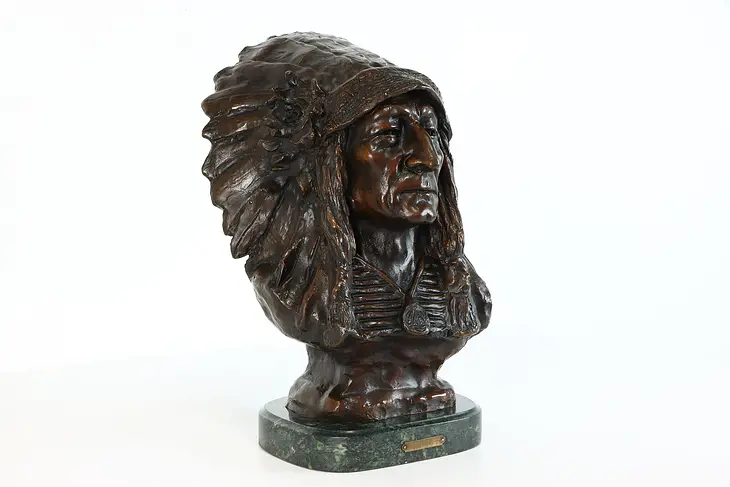 Solid Bronze Vintage Bust, Indigenous Native American Sculpture, Tele Lon #38270