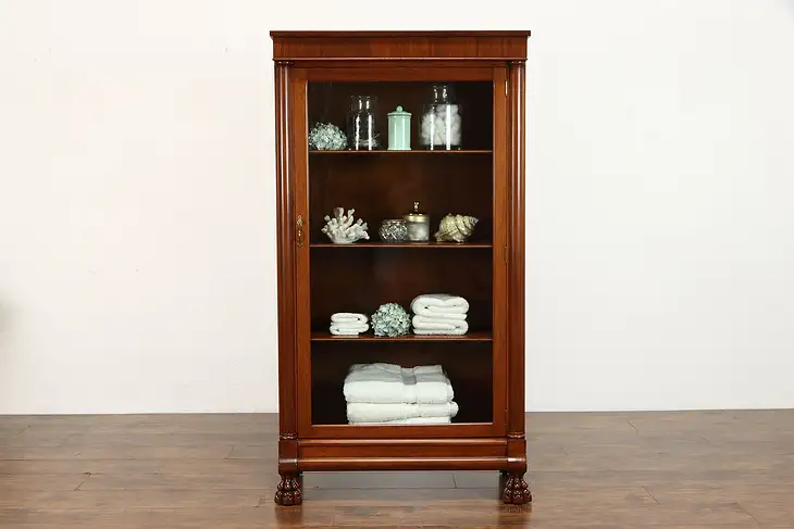 Empire Mahogany Antique Bookcase or Bath Cabinet, Paw Feet #38636