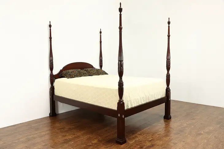 Georgian Vintage Queen Mahogany Rice Poster Bed, Henkel Harris #38283