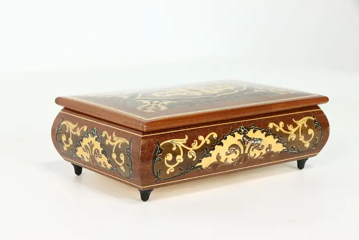 Marquetry Vintage Swiss Music & Jewelry Box, Plays Isle of Capri, Mapsa #38950