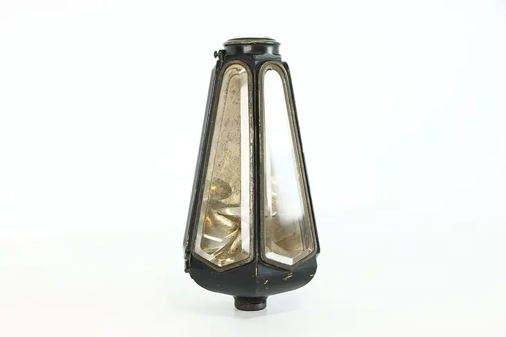 Industrial Antique Brass Beveled Glass Auto or Carriage Lamp, Wall Sconce #38980
