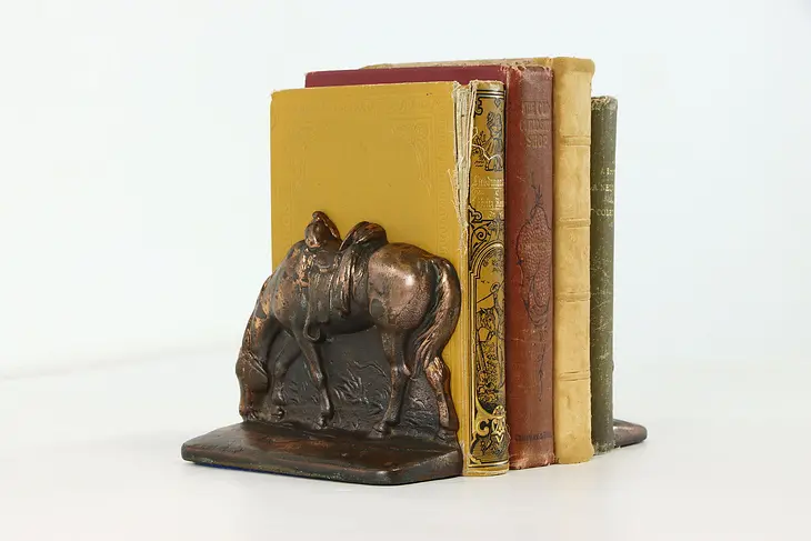 Pair of Grazing Horse Antique Bronze Finish Antique Bookends #39083