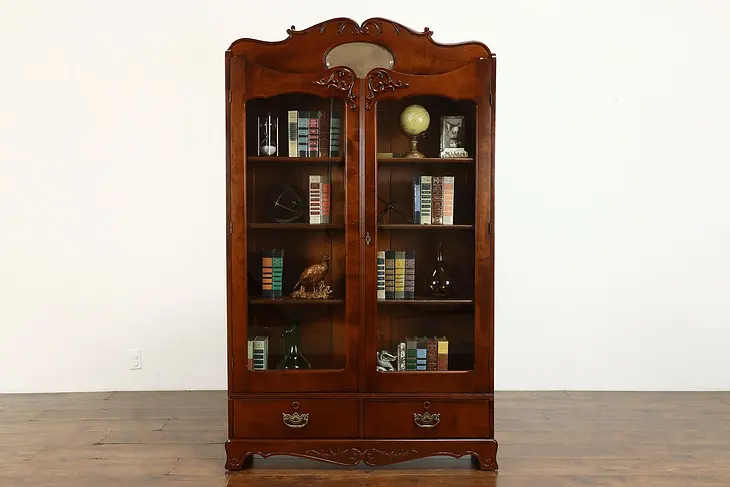 Victorian Antique Carved Birch Office or Library Bookcase, Curio Cabinet #37967