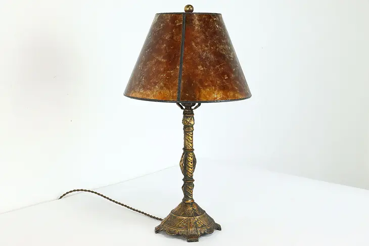 Art Deco Antique Office or Library Table Lamp with Mica Shade #40144