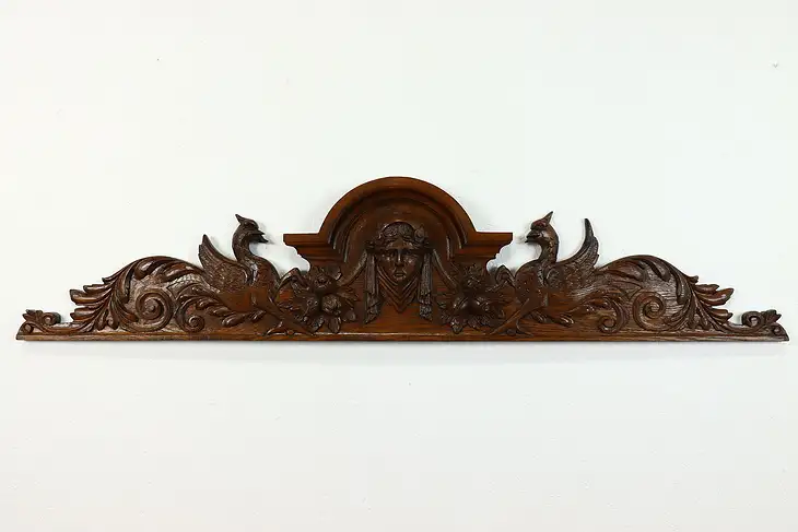 Italian Renaissance Antique Architectural Salvage Oak Crest, Carved Face #40089