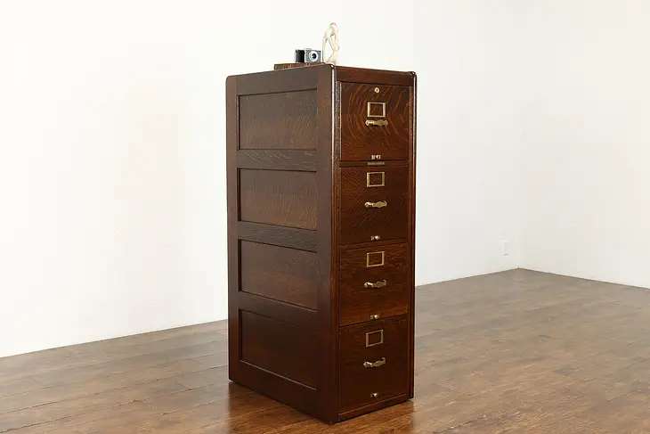 Traditional Oak Antique 4 Drawer Office File Cabinet, Library Bureau #40065
