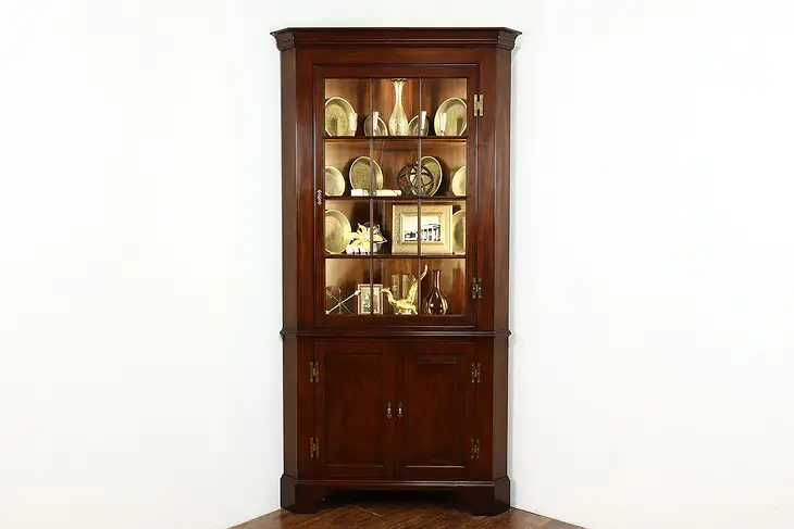 Georgian Federal Vintage Mahogany Corner China Cabinet, Henkel Harris #39992