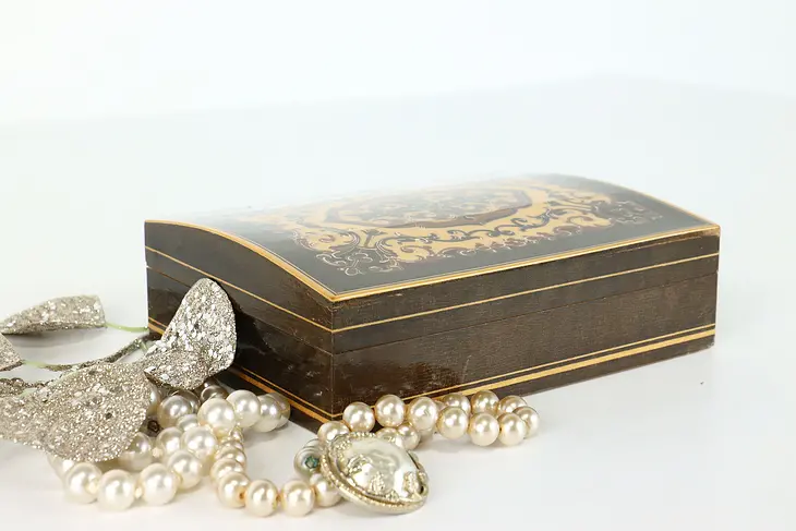 Marquetry Mahogany Vintage Jewelry Chest or Keepsake Box #38952