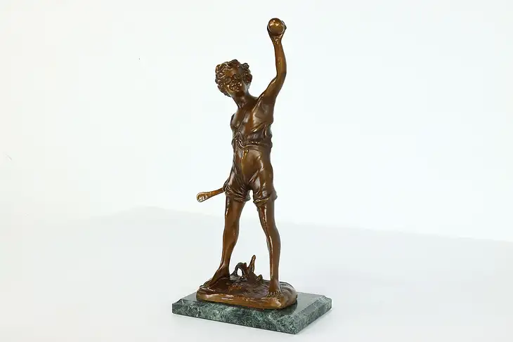 Art Nouveau Antique Bronze Sculpture of Boy Playing Cricket, Iffland #39842