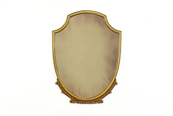 French Style Antique Shield Shaped Hand Painted Wall Hanging Mirror #40271