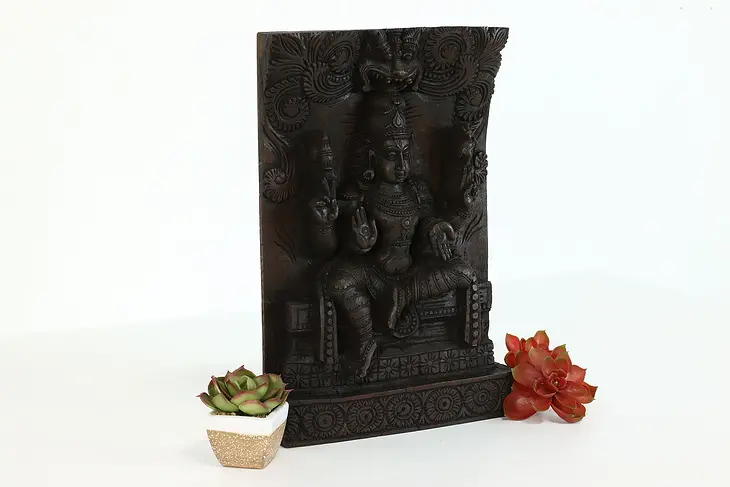 Indian Vintage Hand Carved Mahogany Sculpture of Lord Shiva on Throne #39620
