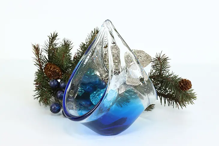 Murano Venetian Italian Cobalt Art Glass Sculpture Basket  or Bowl #40245