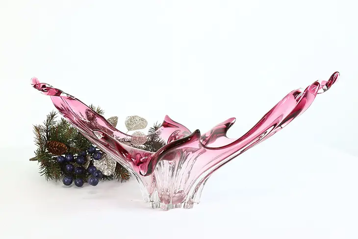 Murano Venetian Italian Cranberry Art Glass Sculpture Bowl or Centerpiece #40242