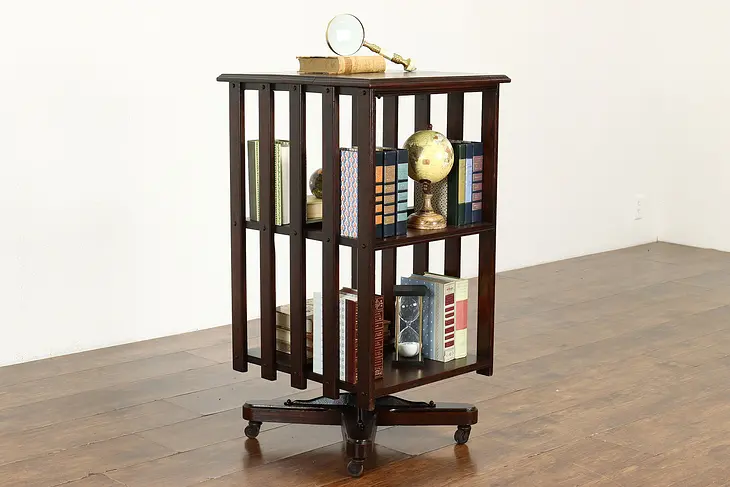 Arts & Crafts Oak Antique Spinning Chairside Craftsman Revolving Bookcase #40136