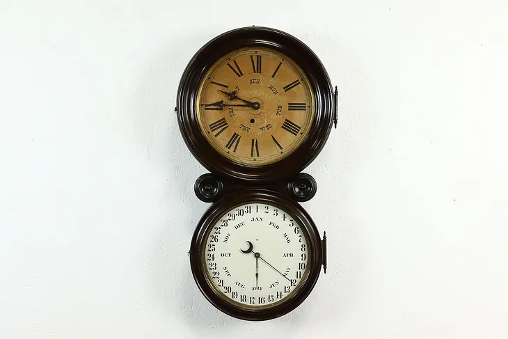 Victorian Antique Rosewood Working Calendar Clock Pat 1868 Ingraham  #39100