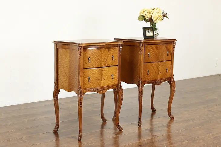 Pair of Vintage Country French Marquetry  Nightstands, End or Lamp Tables #40112