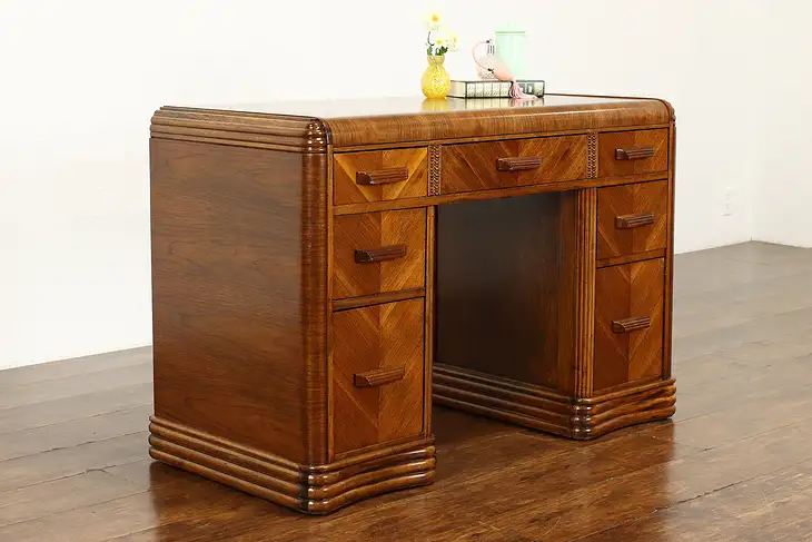 Art Deco Waterfall Vintage Walnut Desk, Dressing Table or Vanity #37753