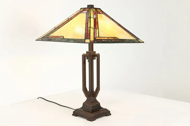 Arts & Crafts Vintage Craftsman Stained Glass Shade Lamp Colour Creations #40183