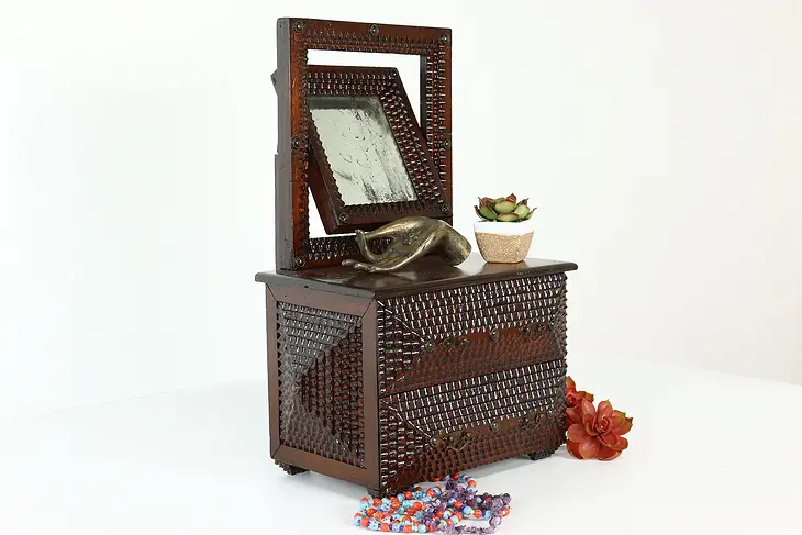 Farmhouse Tramp or Folk Art Vintage Miniature Dresser Jewelry Chest #39846