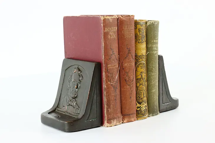 Pair of Abraham Lincoln Antique Patinated Coppery Bronze Bookends HS #40403