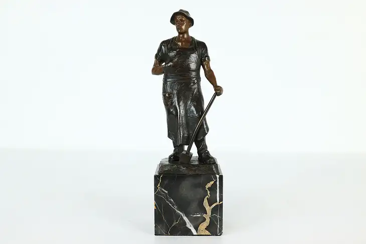 Blacksmith Antique Bronze Statue on Italian Marble Base, Signed #40476