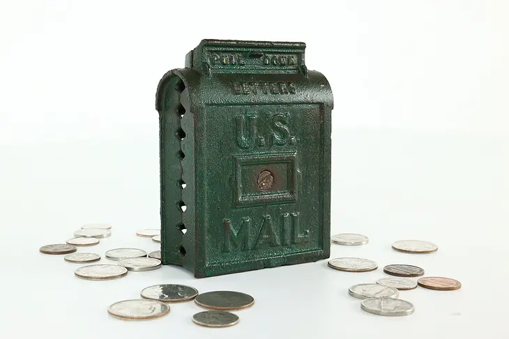Cast Iron Antique US Mail Mailbox Coin Bank #39917