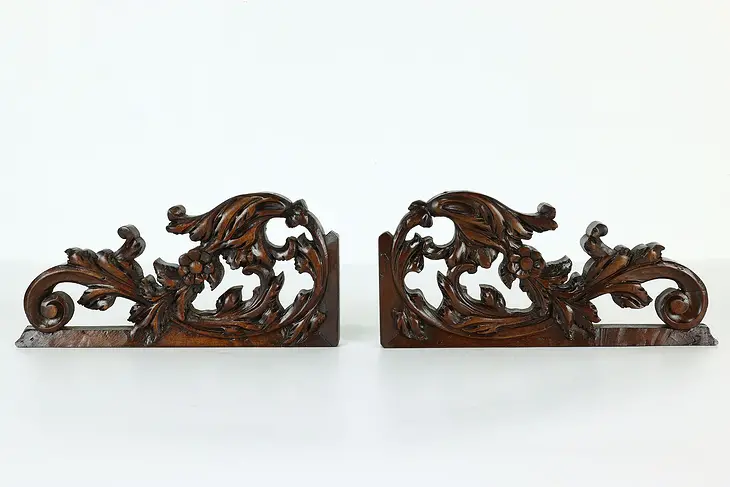 Pair of Renaissance Antique Architectural Salvage Walnut Crests #40555
