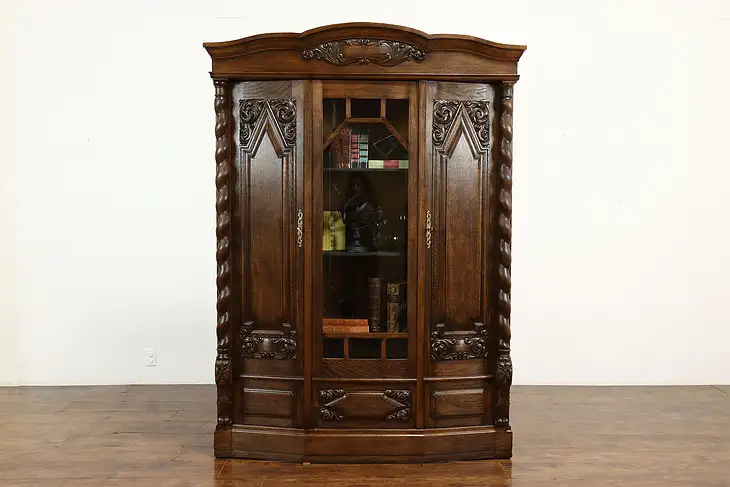 Renaissance Carved German Antique Oak China Cabinet or Office Bookcase #40282