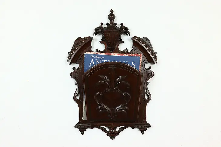 Victorian Antique Carved Walnut Wall Pocket or Hanging Magazine Rack #40518