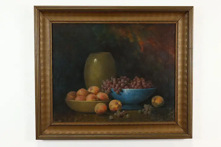 Still Life with Fruit Antique Original Oil Painting, Woodruff 37.5" #39864