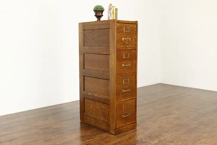 Arts & Crafts Mission Oak Antique 4 Drawer Craftsman Office File Cabinet #40386