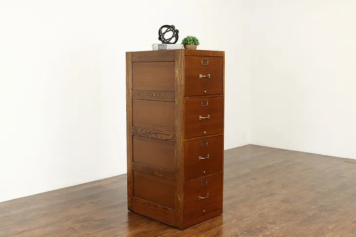Oak Vintage 4 Drawer 1940s Office or Library Legal File Cabinet #40469
